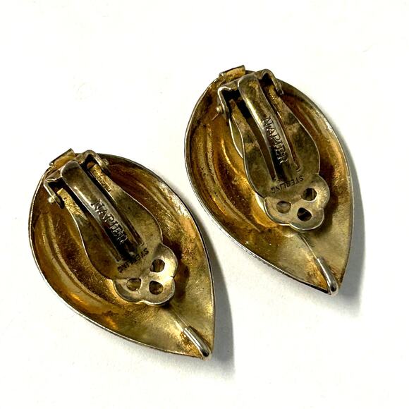 Vintage 1950's Napier Sterling Silver Gold Vermeil Leaf Clip On Earrings RARE - Picture 2 of 7